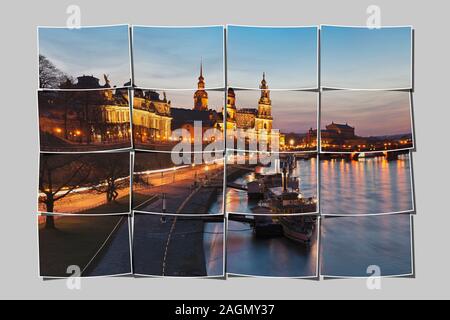 Blick auf die Elbe am Terrassenufer in der Nacht in Dresden, Sachsen, Deutschland, Europa Stockfoto