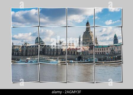 Blick über die Elbe auf der Brühlschen Terrasse, Akademie der Künste, Frauenkirche, Secundogeniture und der Rathausturm, Dresden, Sachsen, Deutschland, Europa Stockfoto