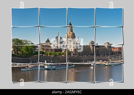 Flotte Parade der historischen Raddampfer, der jedes Jahr am 1. Mai, auf der Elbe vor der Altstadt von Dresden, Sachsen, Deutschland, Europa Stockfoto