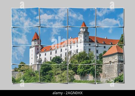 16 Bilder, um ein großes Bild. Die Burg von Bratislava in Bratislava, die Hauptstadt der Slowakei in Europa Stockfoto