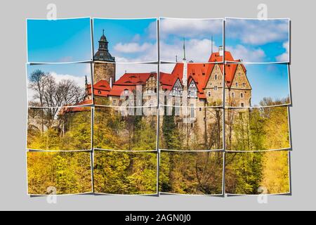 Czocha Schloß (Zamek Czocha) ist eine defensive Burg auf einem Hügel gebaut, Sucha (czocha), Woiwodschaft Niederschlesien, Polen, Europa Stockfoto