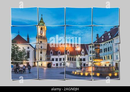 Das alte Rathaus ist eines der ältesten Gebäude der Stadt aus Stein gebaut. Es befindet sich am Hauptplatz in der Altstadt von Bratislava, Slowakei Stockfoto