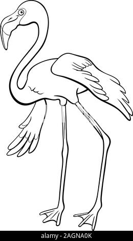 Schwarze und Weiße Cartoon Illustration von lustigen Flamingo Vogel Tier Charakter Malbuch Seite Stock Vektor