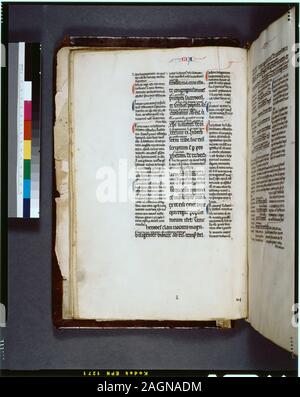 In de Ricci, Seymour, Volkszählung Handschriften des Mittelalters und der Renaissance in den Vereinigten Staaten und Kanada aufgeführt. New York. New York: H.W. Wilson, 1935; und Ergänzen, New York, N.Y.: Bibliographische Gesellschaft von Amerika, 1962. Eigentum: 16. April 1486 von Pyatardi (?), Kantor und Kanon der Kathedrale von St. Maurice, Vienne, Pater Johannes Burgensis, des Klosters Dominae Nostrae Eige n tum vor Chisas Gardiano. Bei William R. Williams Verkauf, 1896 gekauft. 1 Hand; unterschiedliche Feststellung Hände auf w. v Scribal Mark am unteren linken der Charta? 22-44 Zeilen in bis zu drei Spalten, in Bleistift, prickings ausgeschlossen und gelegentliche Stockfoto