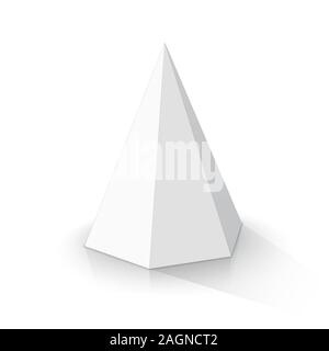 Weiße, hexagonale, Pyramide auf einem weißen Hintergrund. Vector Illustration Stock Vektor