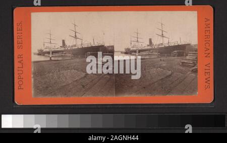 Pacific Mail SS-Firma Dampfgarer China umfasst einerseits - farbige Anzeigen. Robert Dennis Sammlung von stereoskopische Ansichten. Einige Ansichten haben steuerstempel angebracht. Titel von Cataloger'. Blick auf den Hafen von New York: Fähren, Segelschiffe, Piers und Kaianlagen, Dampfschiffe, einschließlich der Vorsehung und mit Blick auf den Innenbereich, schwebenden Getreidesilos, Lastkähne, Werften, Männer aus dem französischen Mann-von-Krieg Landung in einem dory an der Batterie, die US Barge Office und den Versand news Büro des New York Herald, der Fuß der Whitehall Street, Soldaten auf einen italienischen Mann-von-Krieg mit Bajonetten, Fort Lafayette, Reg Stockfoto