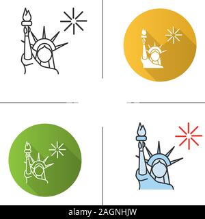 Die Freiheitsstatue Symbol. Tag der Unabhängigkeit. 4. Juli. Flache Bauweise, lineare und Farbe Stile. Isolierte Vektorgrafiken Stock Vektor
