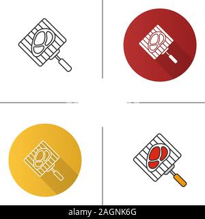 Hand Grill mit Steak-Symbol. Grill Gitter mit Beefsteak. Flache Bauweise, lineare und Farbe Stile. Isolierte Vektorgrafiken Stock Vektor