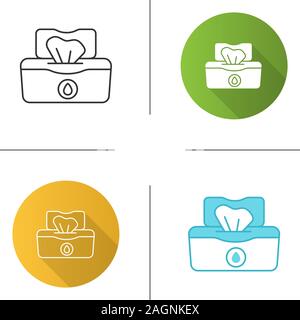 Feuchttücher pack Symbol. Gewebe. Antibakterielle Servietten. Flache Bauweise, lineare und Farbe Stile. Isolierte Vektorgrafiken Stock Vektor