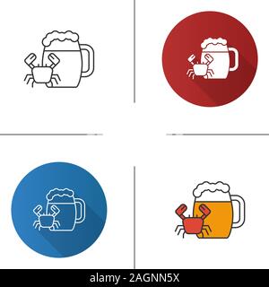 Bierkrug mit Krabben Symbol. Ale. Flache Bauweise, lineare und Farbe Stile. Isolierte Vektorgrafiken Stock Vektor