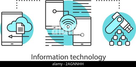 Informationstechnologie Konzept Symbol. Digitale Dienstleistungen Idee dünne Linie Abbildung. Web Storage. Vektor isoliert Maßbild Stock Vektor