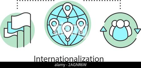 Internationalisierung Konzept Symbol. Sozialisation Idee dünne Linie Abbildung. Die Globalisierung. Internationale Beziehungen. Vektor isoliert Maßbild Stock Vektor
