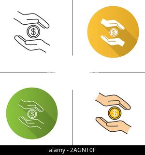 Liebe Symbol. Flache Bauweise, lineare und Farbe Stile. Spende. Islamische zakat. Helfende Hände. Almosen geben. Isolierte Vektorgrafiken Stock Vektor