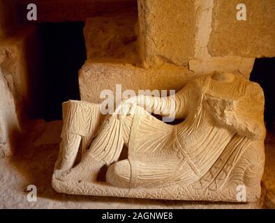 Syrien, Palmyra. Tal der Gräber. Grabkunst Tower. 1. Im Inneren. Skulptur eines verstorbenen Einwohner. (Foto vor dem syrischen Bürgerkrieg übernommen) Stockfoto