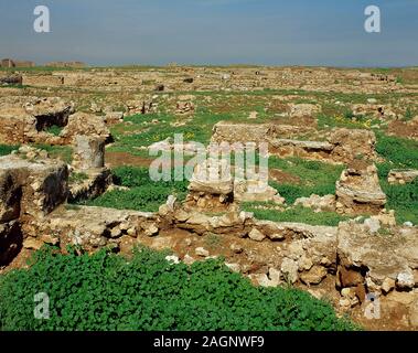 Syrien, Dura-Europos (Salihiye sagen). Antike Stadt, Hellenistische, Parther und Roman. Es wurde gegründet, um ca. 300 v. Chr. und in 256-257 AD aufgegeben. Ruinen der Agora. Historisches Foto. Es wurde geplündert und meist zwischen 2011 und 2014 durch den Islamischen Staat während der syrischen Bürgerkrieg zerstört. Stockfoto