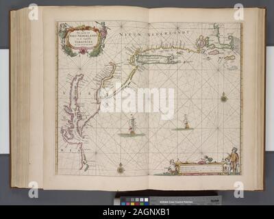Von Pieter Goos.; Pas caerte van Nieu Nederlandt en de Engelsche Virginies van Cabo Cod tot Cabo Canrick. Stockfoto