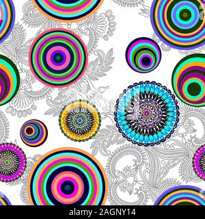 Nahtlose multicolor Formen mit grauen Paisley. Traditionelle geometrische Muster. - Abbildung Stockfoto