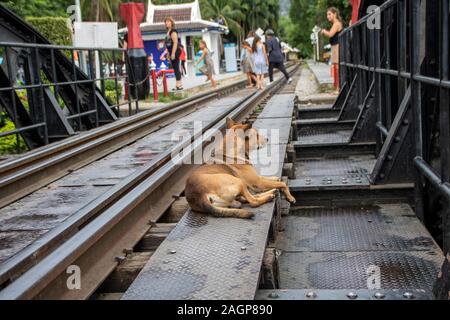 Bei Kanchanaburi - Thailand - August 2019 - Historische Brücke über den Fluss Kwai Stockfoto