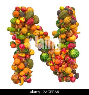 Buchstabe N, Obst Font. 3D-Rendering auf weißem Hintergrund Stockfoto