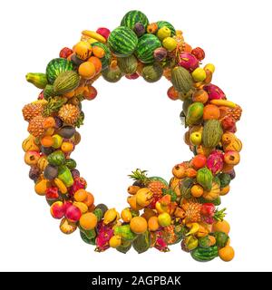 Buchstabe Q, Obst Font. 3D-Rendering auf weißem Hintergrund Stockfoto