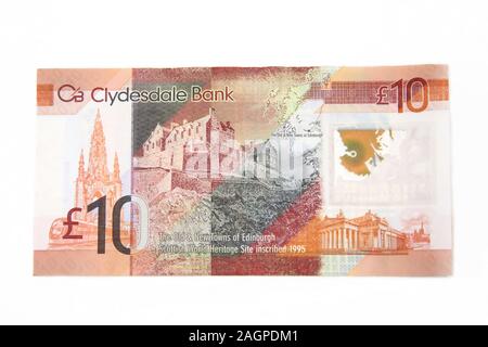 Der Alt- und der Neustadt von Edinburgh auf der Rückseite der Clydesdale Bank zehn Pfund Hinweis Stockfoto