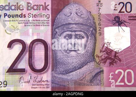 Robert the Bruce (1274-1329) auf der Vorderseite der Clydesdale Bank Zwanzig Pfund Hinweis Stockfoto