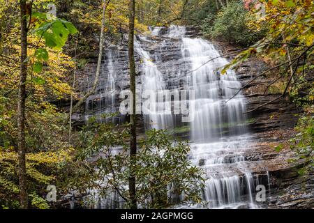 Pearsons Wasserfall nach starken Regenfällen in der Nähe von Saluda in North Carolina, USA. Stockfoto