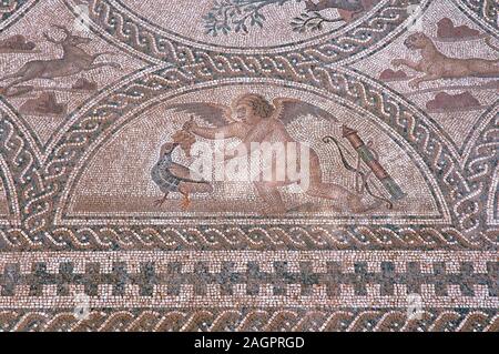 Römische Iberischen Stadt Castulo, Mosaik der liebt - Detail, Linares, Provinz Jaen, Andalusien, Spanien, Europa. Stockfoto
