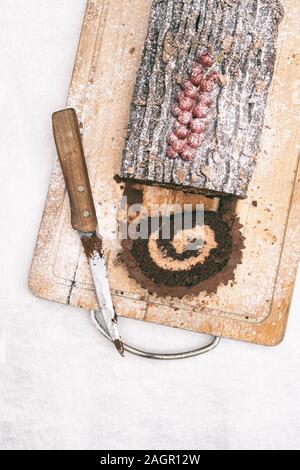 Hausgemachte Weihnachten Schokolade yule Log Stockfoto