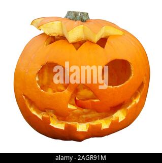 Beängstigend zerknittert verrotteten Kürbis nach Halloween links. Auf weissem closeup Isoliert Stockfoto