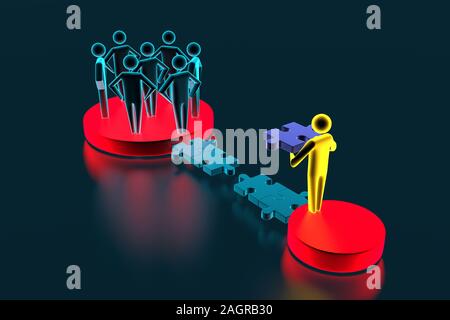 3D-Menschen-menschlichen Charakter - Person. 3d-Abbildung letzte Puzzlestück Puzzle. Konzept der Kontakt Brücke vom Puzzle. 3D-Rendering Stockfoto