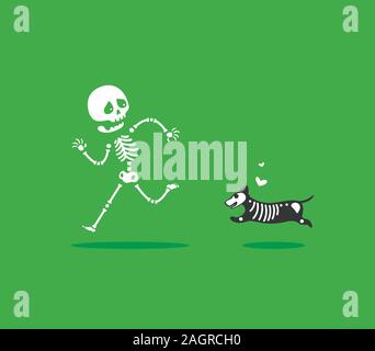 Ein Hund auf der Jagd nach einem Skelett. Isolierte Vector Illustration Stock Vektor