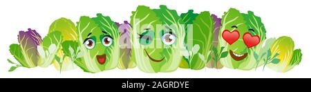 Chinakohl Grenze. Cute cartoon emoji Gemüse Stock Vektor