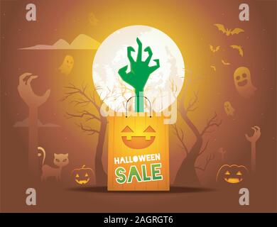 Ein Zombie Hand kommt aus Papier Beutel Abbildung Stock Vektor