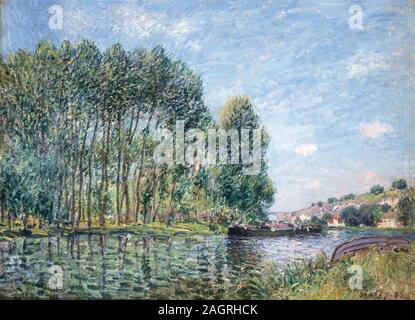 Eine Biegung im Fluss Loing Moret. Feder. Museum: Sammlung Pérez Simón, Mexiko. Autor: Alfred Sisley. Stockfoto