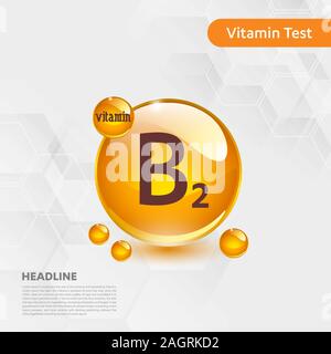 Vitamin B2 symbol Sammlung, Cholecalciferol. Goldene tropfen Vitamin Komplex tropfen. Medizinische für Heide Vector Illustration Stock Vektor