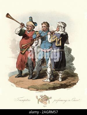 Die Musiker des Mittelalters, Trompete Musik, Trompeter in Konzert, 14. Antike Kostüme von England, 1813 Stockfoto