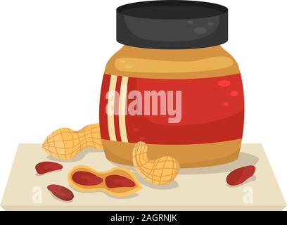 Vector Illustration mit ein Glas Erdnussbutter einfügen und Erdnüsse in der Nähe von Es. Stock Vektor