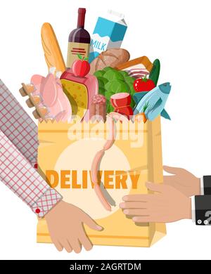 Shopping Papiertüte mit frischen Produkten. Stock Vektor