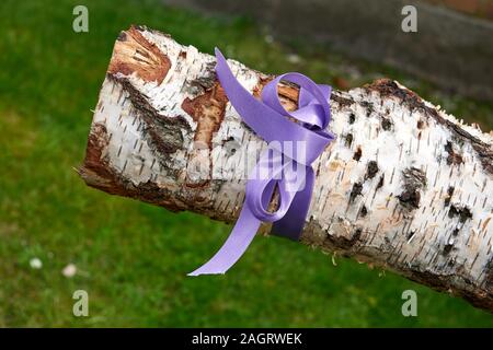 Hochzeit Spiel Baumstamm sah Stockfoto