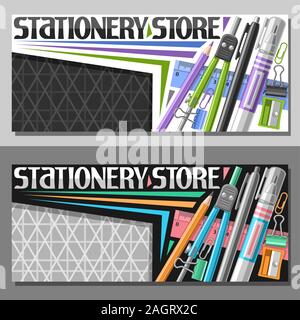 Vektor Layouts für Papeterie mit Kopie Raum, Schild mit verschiedenen bunten Schule Zubehör für Lernen, dekorativen Schriftzug Stock Vektor
