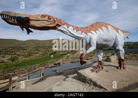 Reproduccion Eine natürliche Tamaño de un dinosaurio Mit, Yacimiento de icnitas de La Era del Peladillo, Igea, La Rioja, Spanien, Europa. Stockfoto