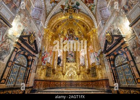 Retablo de la Iglesia, Monasterio de Santa María la Real de Huerta, construido ENTRE LOS SIGLOS XII y XVI, Santa María de Huerta, Soria, Comunidad Autónoma de Castilla y León, Spanien, Europa. Stockfoto