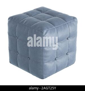 Quadratisch gesteppt Blau Leder Hocker auf weißem Hintergrund. 3D-Rendering Stockfoto