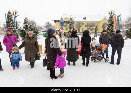 Borisov, Belarus - 18. Februar 2018: Feier der alten heidnischen Urlaub Fastnachtswoche in modernen Belarus Stockfoto