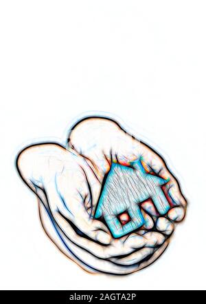 Ein paar hohle Hand halten und pflegen. Stockfoto