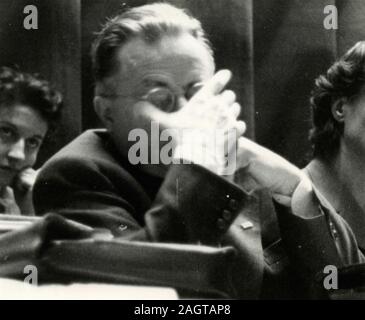 Italienischen Politikers Palmiro Togliatti im Nationalen Kongress der Kommunistischen Frauen, Rom, Italien 1950 s müde Stockfoto