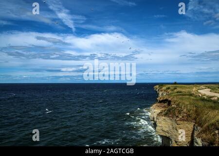 Das Bild von der wilden Küste von Paldiski in Estland. Sie sehen den hohen Klippen über dem Meer. Stockfoto