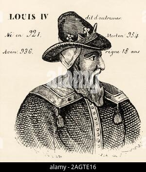 Portrait von Louis IV aus Übersee (921 - 954). König von Frankreich von 936 bis 954. Karolingischen Dynastie. Geschichte Frankreichs, aus dem Buch Atlas de la Fran Stockfoto