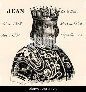 Porträt von Jean die Guten (1319-1364). König von Frankreich von 1350 bis 1364. Haus von Valois. Geschichte Frankreichs, aus dem Buch Atlas de la France 1842 Stockfoto